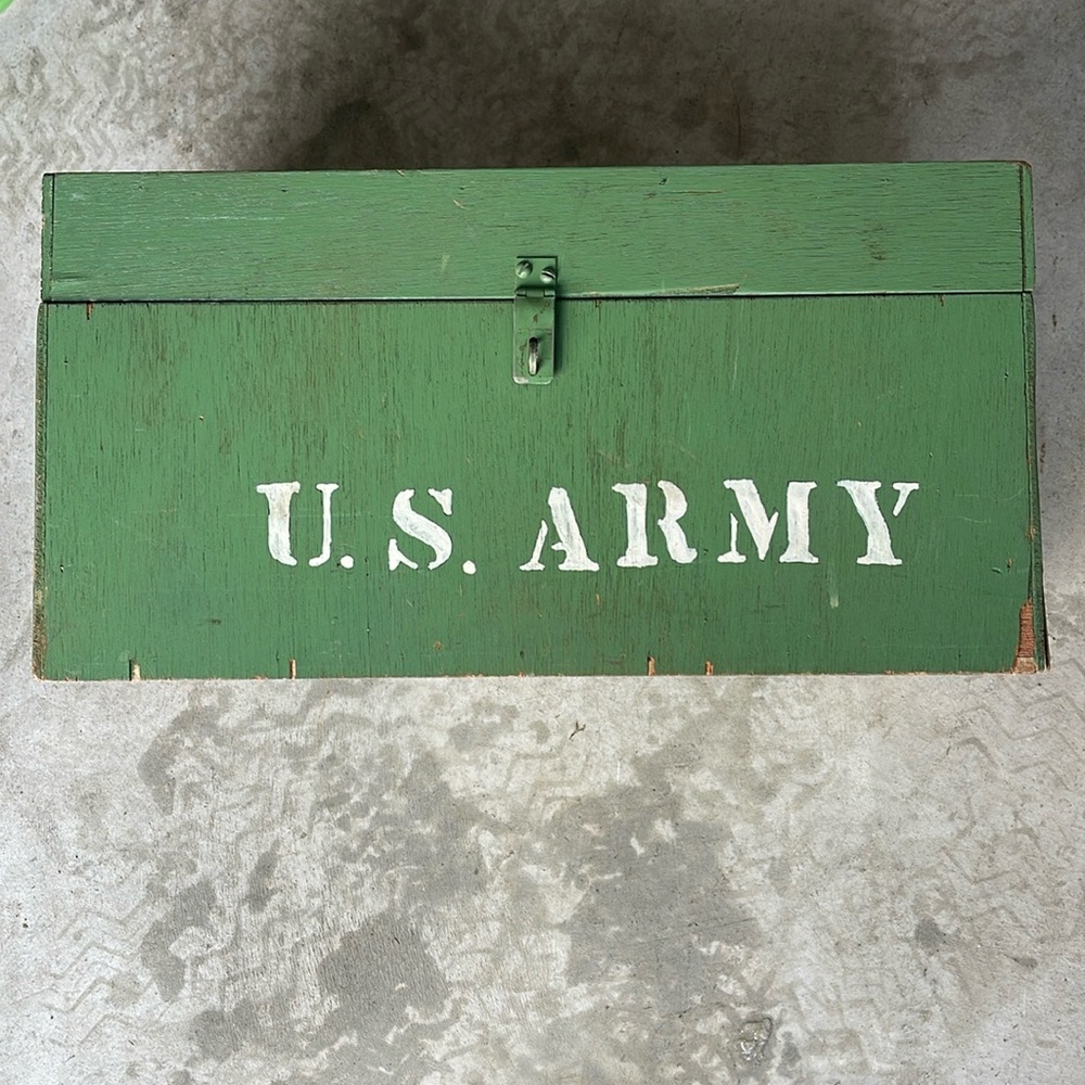 Vintage US Army Military Foot Locker Trunk / Wood Chest